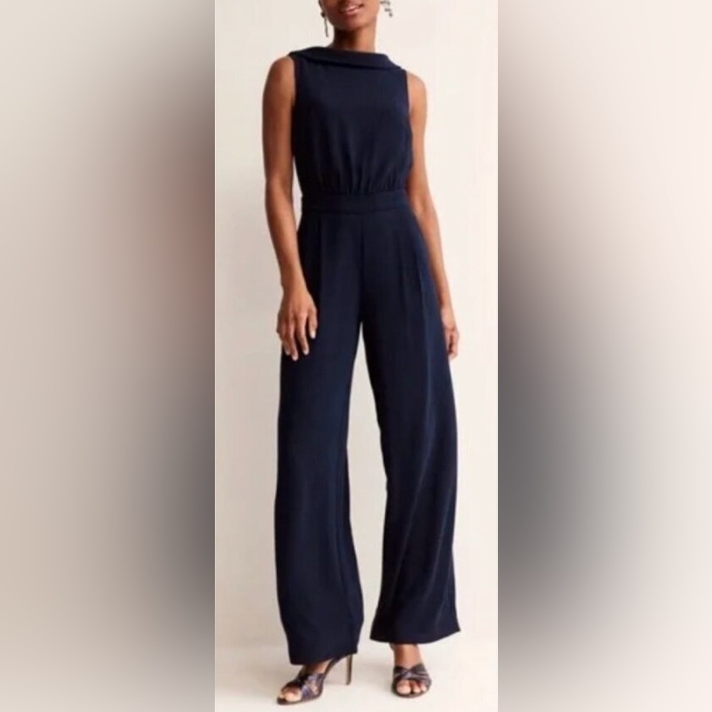 Boden Clarissa Wide Leg Sleeveless Jump Suit w. Hidden Zipper Closure - Navy - 6